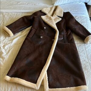 Topshop Brown and Cream Shearling Coat